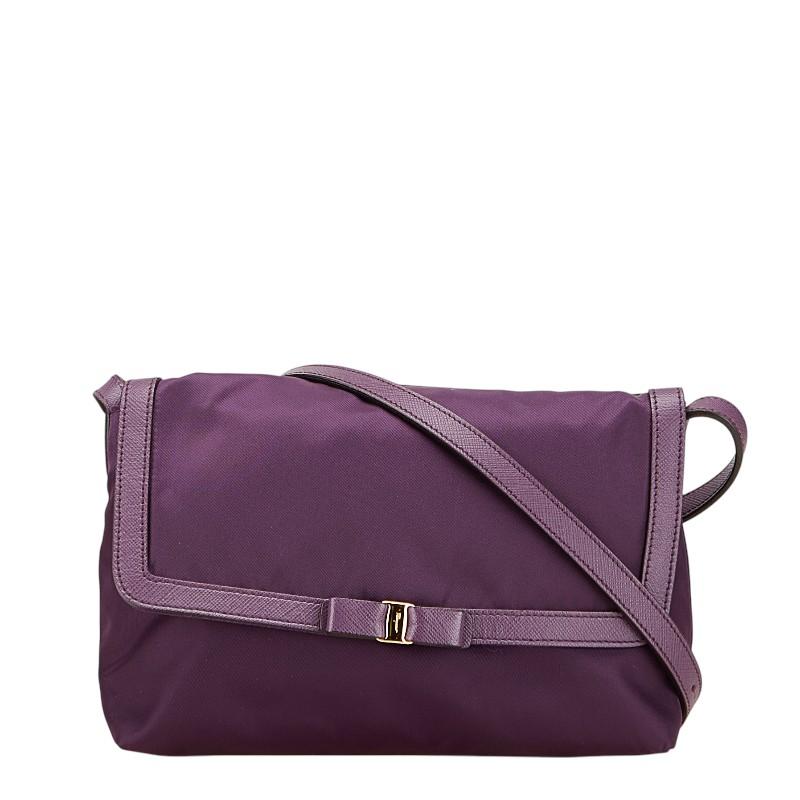 極 美品 サルバトーレフェラガモ ヴァラリボン レザー ショルダーバッグ 紺 サルヴァトーレフェラガモ Salvatore Ferragamo ショルダー