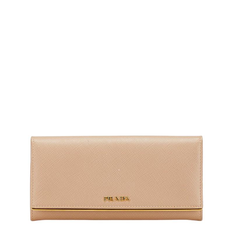 PRADA プラダ ロゴ 長財布 ベージュ サフィアーノレザー レディース  