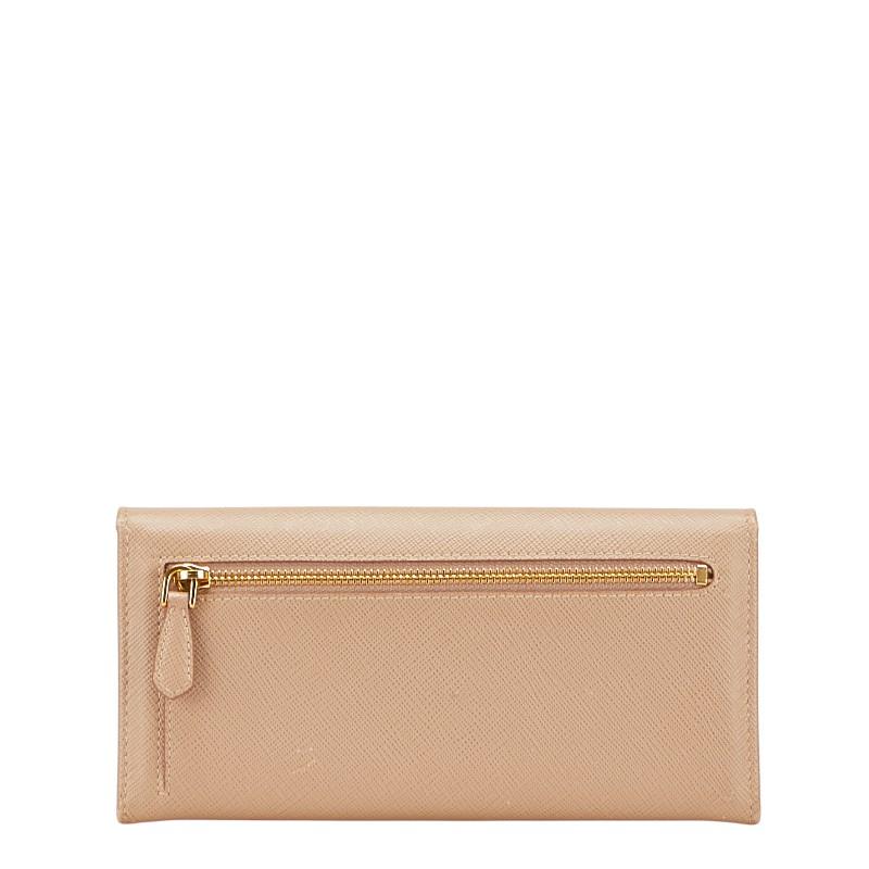 PRADA プラダ ロゴ 長財布 ベージュ サフィアーノレザー レディース  