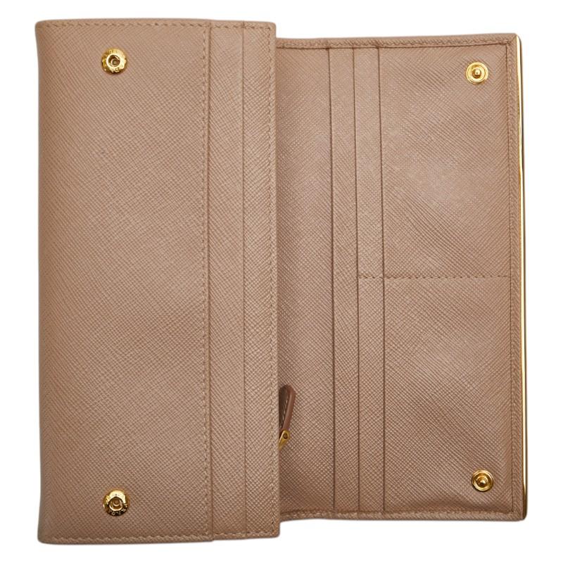 PRADA プラダ ロゴ 長財布 ベージュ サフィアーノレザー レディース  