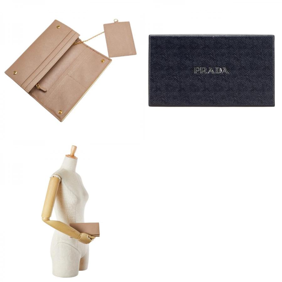 PRADA プラダ ロゴ 長財布 ベージュ サフィアーノレザー レディース  