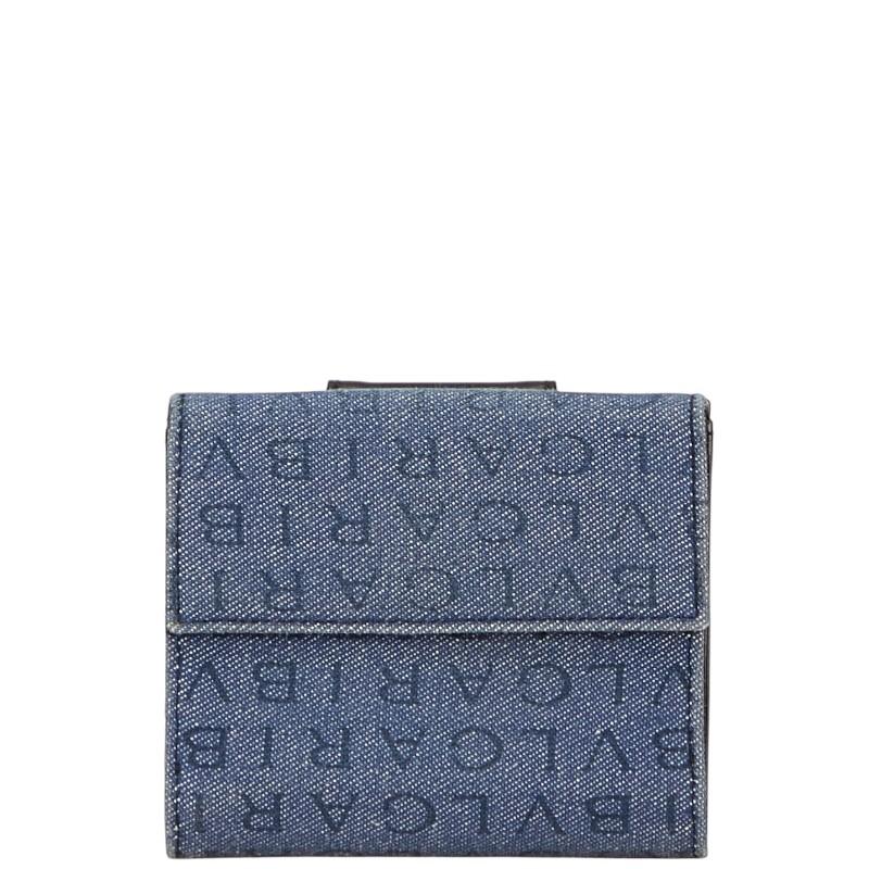 ブルガリ BVLGARI ロゴマニア 2つ折り財布 ユニセックス 送料無料 【中古】 BVLGARI（ブルガリ） ロゴマニア 二つ折り財布 ブルー ブラック デニム