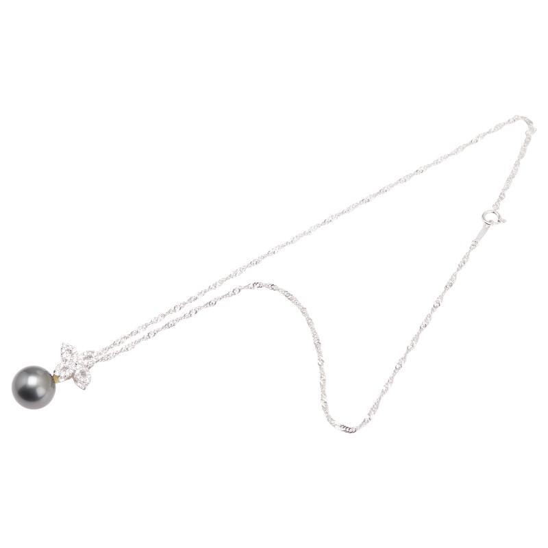K18WG ホワイトゴールド ダイヤ0.4ct 黒蝶真珠12.4mm パール
