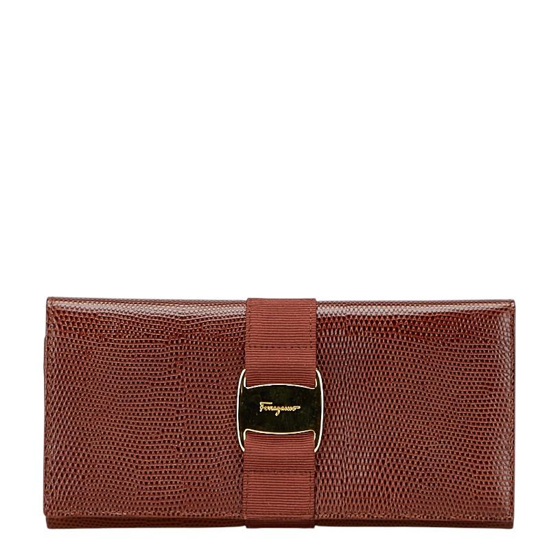 サルヴァトーレフェラガモ ヴァラ 長財布 ブラウン レザー レディース Salvatore Ferragamo 【中古】 サルヴァトーレフェラガモ ヴァラ 長財布 ブラウン レザー レディース