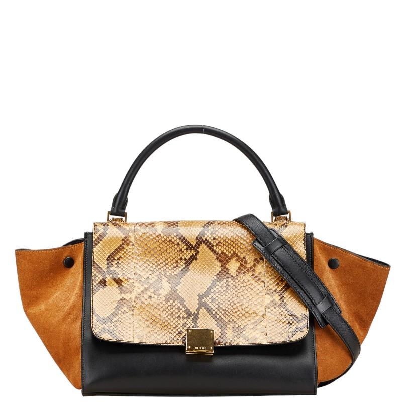 セリーヌ トラペーズ パイソン ショルダーバッグ ハンドバッグ 2WAY ブラック ブラウン レザー レディース CELINE 【中古】 CELINE（セリーヌ） トラペーズ パイソン ショルダーバッグ