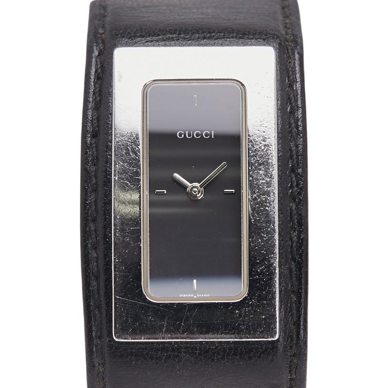 GUCCI グッチ 7800S バングルウォッチ 黒文字盤 GP×革 クォーツ レディース 腕時計 ゴールド系 GUCCI（グッチ） バングルウォッチ 7800S クオーツ ブラック文字盤