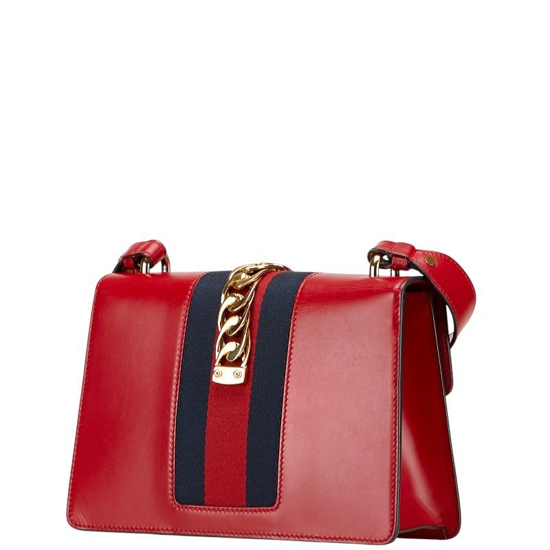 グッチ シルヴィ ショルダーバッグ 421882 レッド ネイビー レザー レディース GUCCI 【中古】 GUCCI（グッチ） シルヴィ ショルダーバッグ 421882 レッド ネイビー