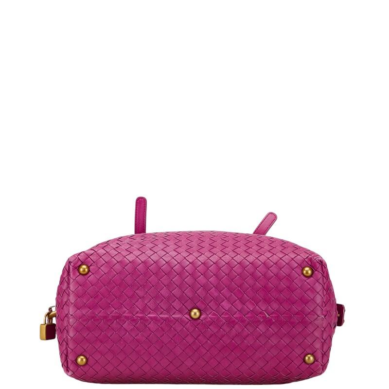 ボッテガヴェネタ イントレチャート ハンドバッグ ミニボストンバッグ パープル レザー レディース BOTTEGAVENETA 【中古】 ボッテガヴェネタ イントレチャート ハンドバッグ ミニボストンバッグ
