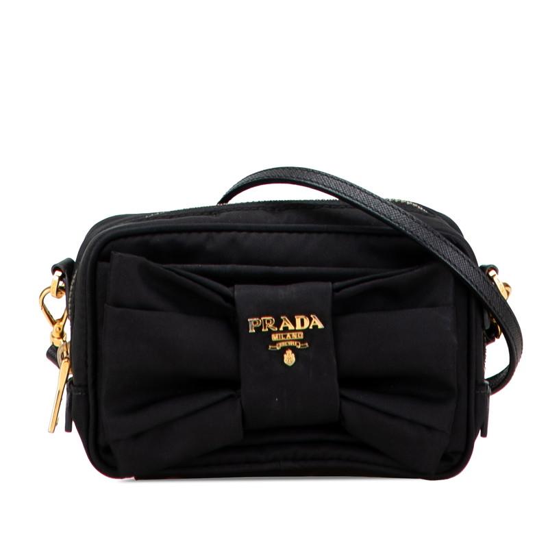 プラダ ロゴ リボン ショルダーバッグ ポーチ ブラック ナイロン レディース PRADA 【中古】 PRADA（プラダ） ロゴ リボン ショルダーバッグ ポーチ ブラック