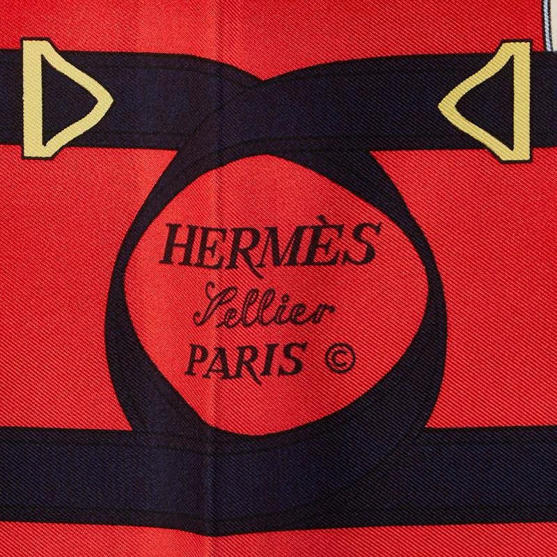 HERMES エルメス カレ90 Eperon d'or 黄金の拍車 スカーフ ネイビー