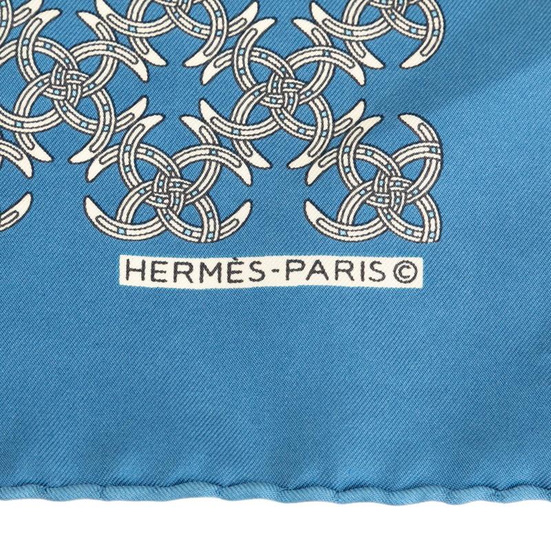 HERMES エルメス カレ45 プチカレ スカーフ ブルー ホワイト シルク  