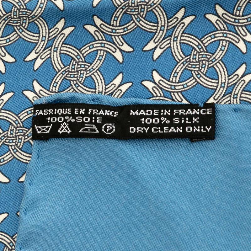 HERMES エルメス カレ45 プチカレ スカーフ ブルー ホワイト シルク  