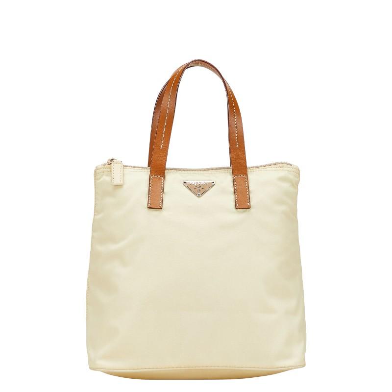 プラダ PRADA トートバッグ ナイロン レザー ベージュ ブラウン 三角ロゴ