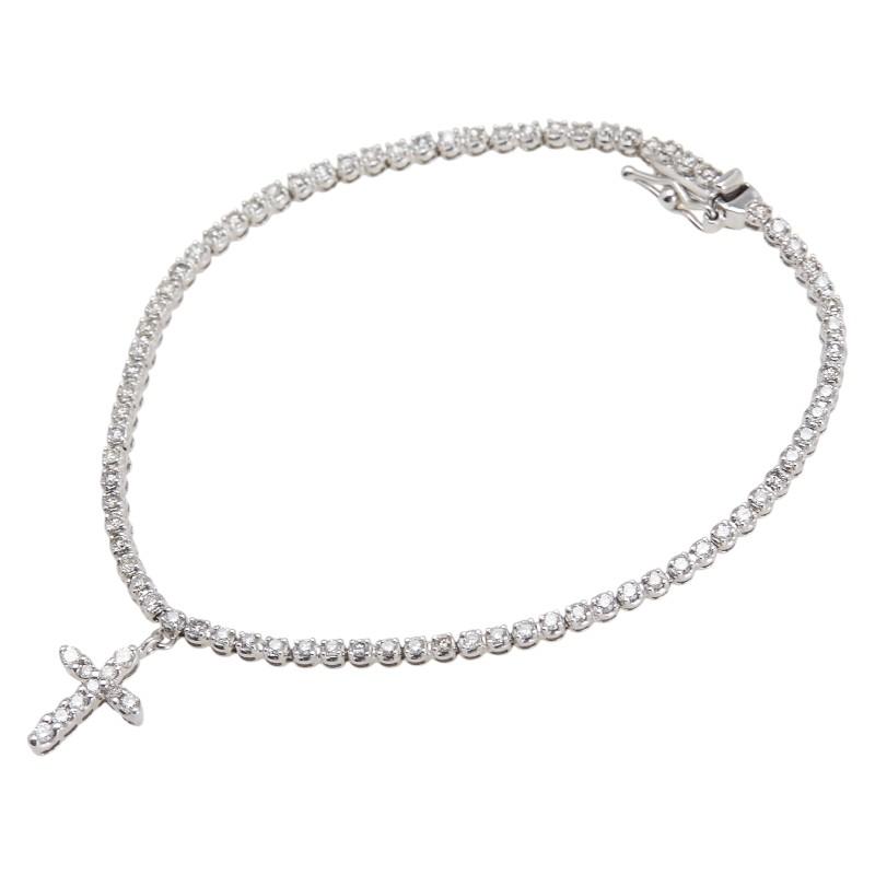 k18 WGダイヤチェーンブレスレット K18WG ホワイトゴールド ダイヤモンド1.10ct クロス 十字架 モチーフ