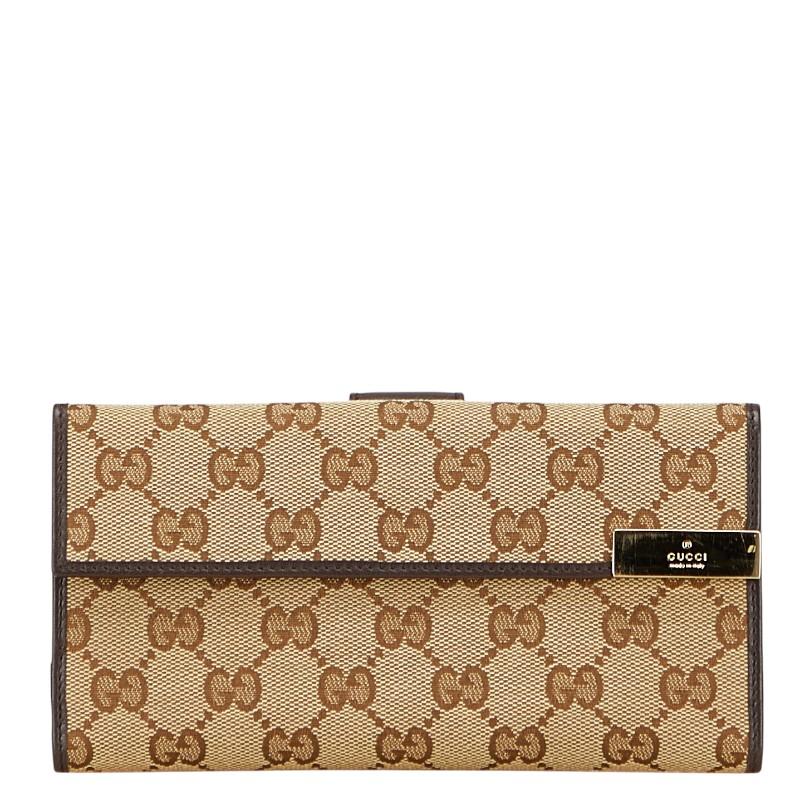 【微美品】GUCCI グッチ　長財布　キャンバス　GG総柄　ベージュ　ブラウン 微美品】GUCCI グッチ 長財布 キャンバス GG総柄 ベージュ