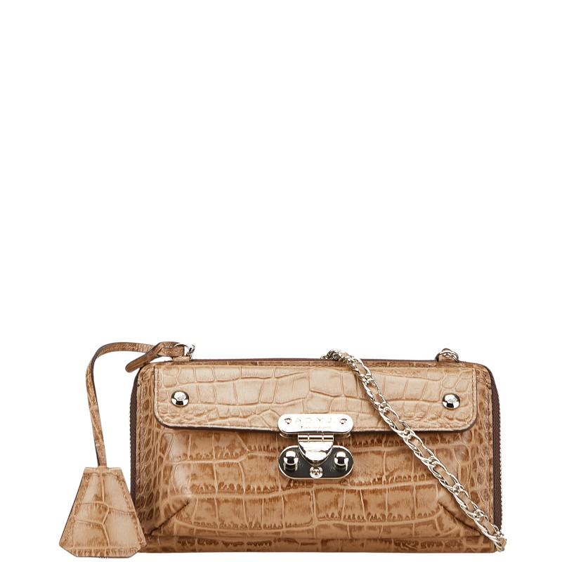 エーディーエムジェイ クロコ型押し チェーン ショルダーバッグ ウォレットバッグ ベージュ レザー レディース ADMJアクセソワ 【中古】 A.D.M.J（エーディーエムジェイ） クロコ型押し チェーン ショルダー