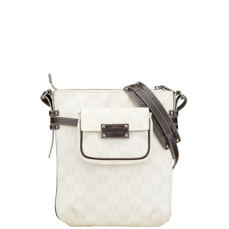 ロエベ アナグラム ショルダーバッグ ホワイト ブラウン PVC レザー レディース LOEWE 【中古】 LOEWE（ロエベ） アナグラム ショルダーバッグ ホワイト ブラウン PVC