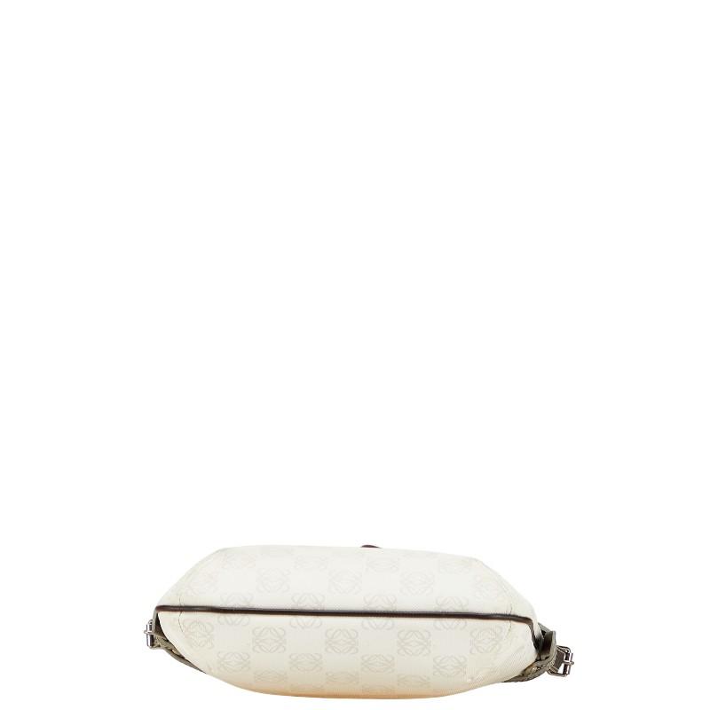 ロエベ LOEWE リピートアナグラム ショルダーバッグ バッグ PVCコーティングキャンバス レザー レディース ホワイト系 / ゴールド系 【中古】 リピートアナグラム ショルダーバッグ PVC レザー ブラック ホワイト