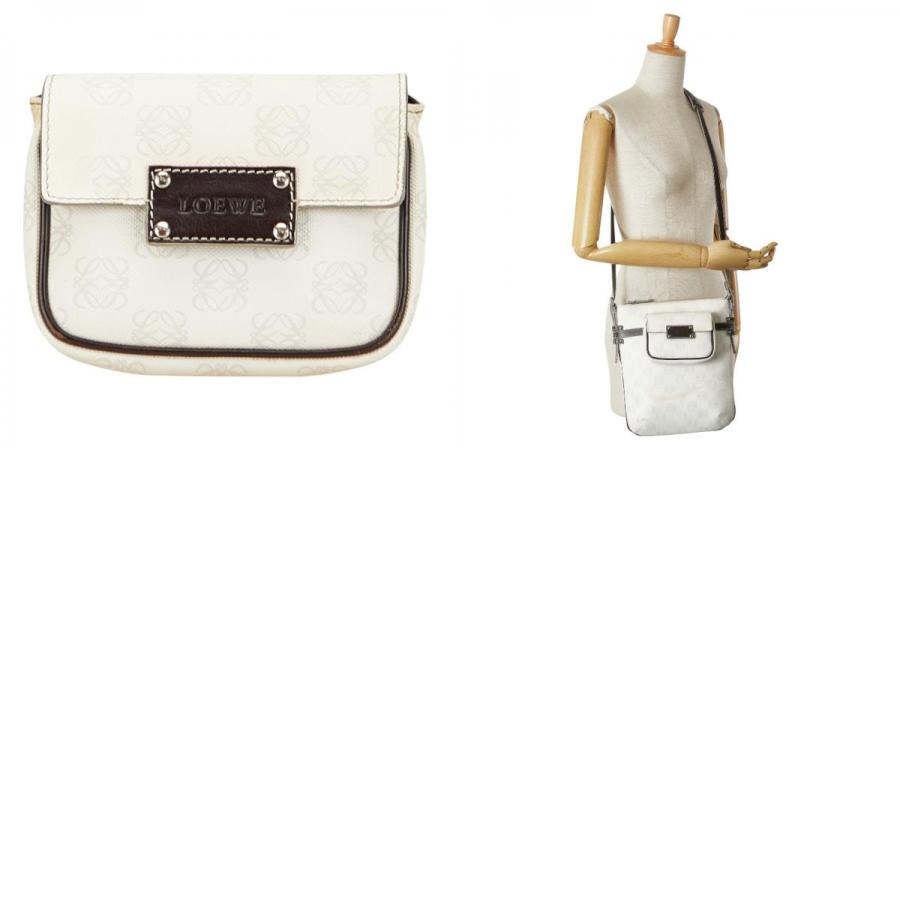 【中古超美品】ロエベ キャンバス　レザー ショルダーバッグ LOEWE（ロエベ） アナグラム ショルダーバッグ ホワイト ブラウン PVC