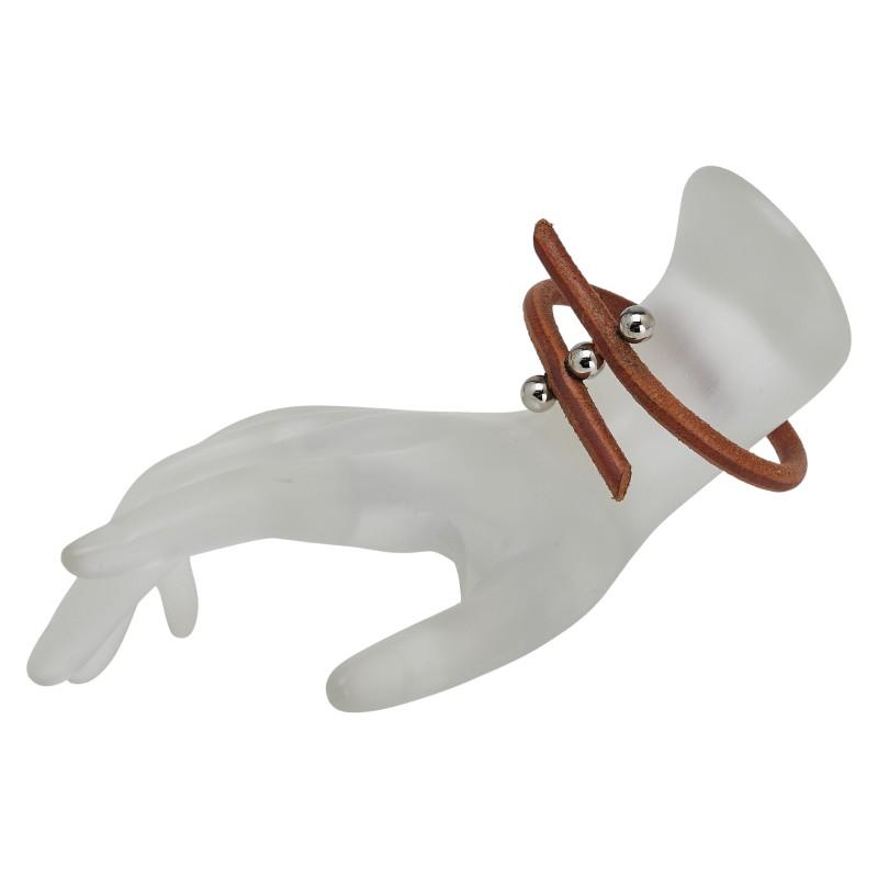 エルメス ルーレットヒルブ ブレスレット ブラウン シルバー レザー メタル レディース HERMES 【中古】_4