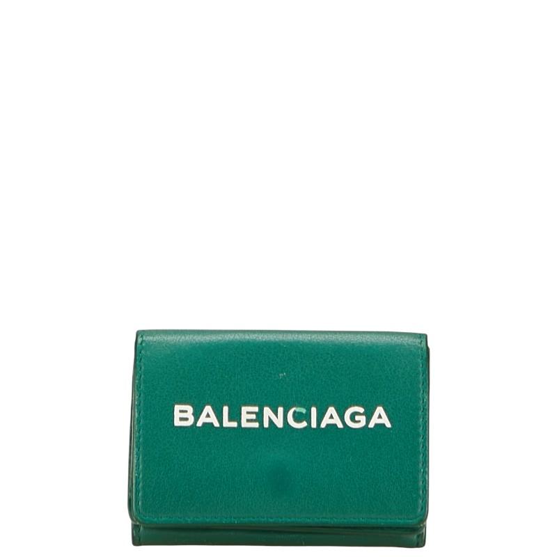 BALENCIAGA（バレンシアガ） ロゴ 三つ折り財布 グリーン レザー