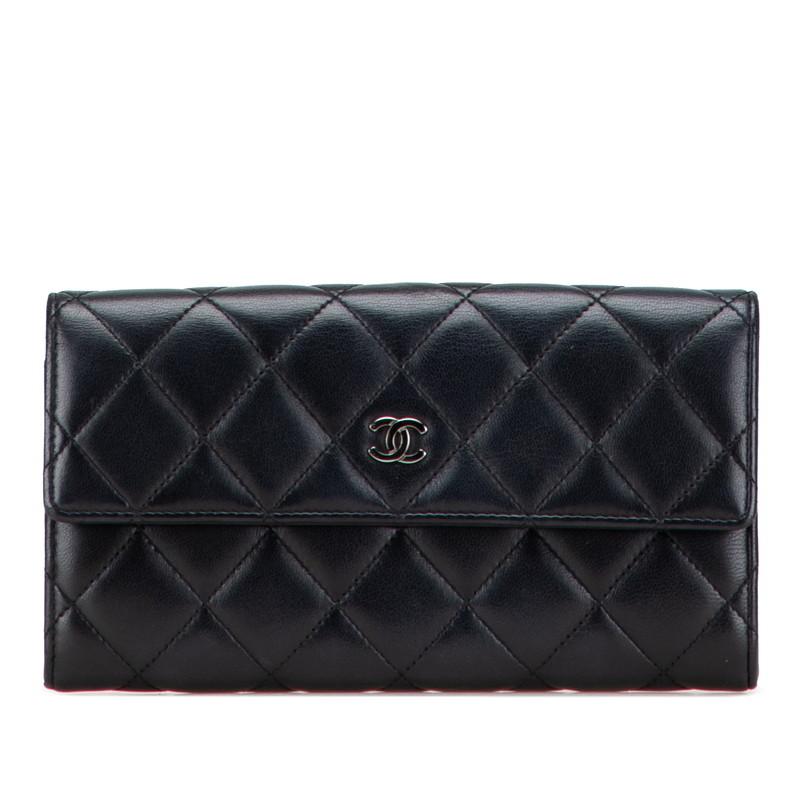 CHANEL シャネル マトラッセ ココマーク 長財布 ブラック ラムスキン  