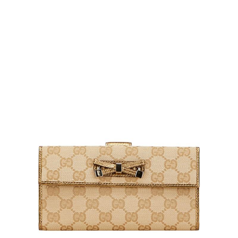 【美品】グッチ GGキャンバス 長財布 チャーム付き PVC レザー ベージュ系 美品】グッチ GGキャンバス 長財布 チャーム付き PVC レザー