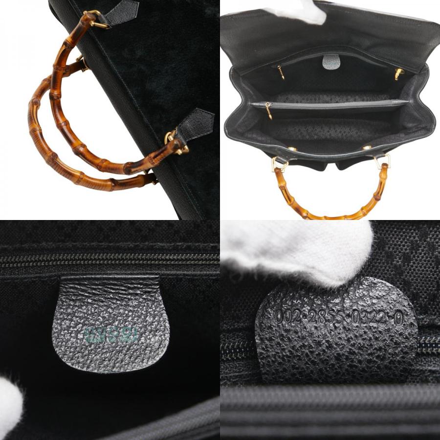 GUCCI 黒 レザー ビジネスバッグ バンブーハンドル GUCCI オールドグッチ バンブーレザーバッグ 2wayショルダー付き