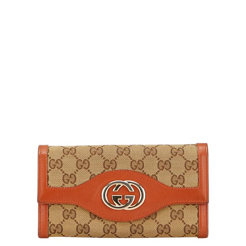 GUCCI インターロッキング GGキャンバス レザー長財布
