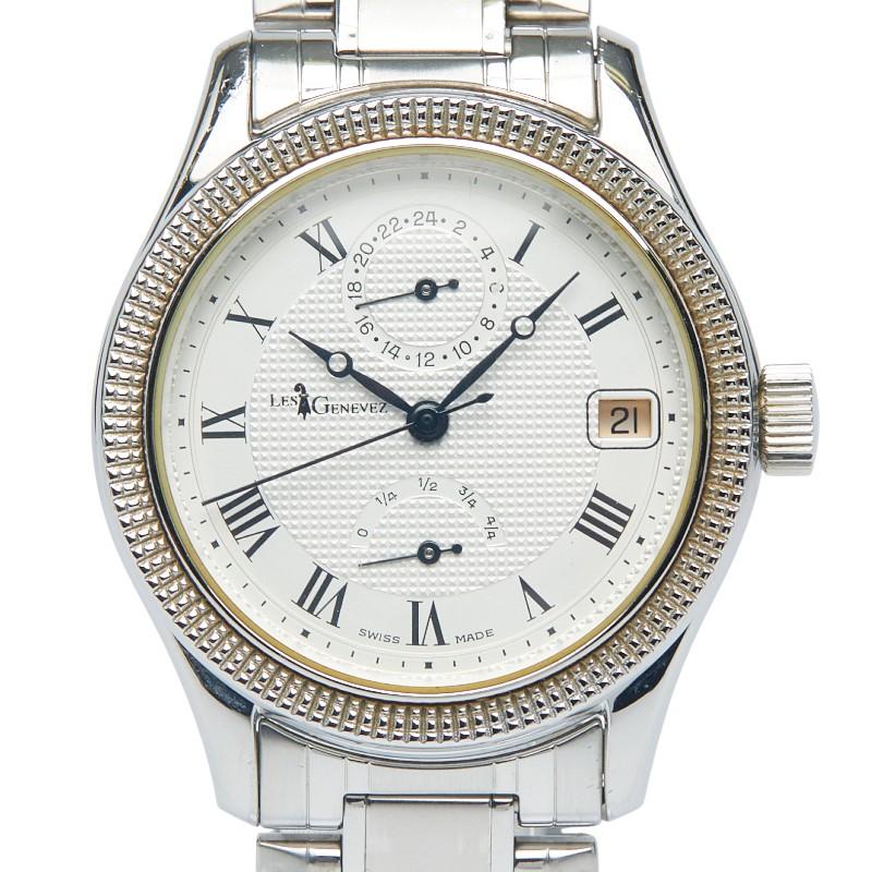レ ジェネヴェ 腕時計 GMT パワーリザーブ 自動巻き シルバー文字盤