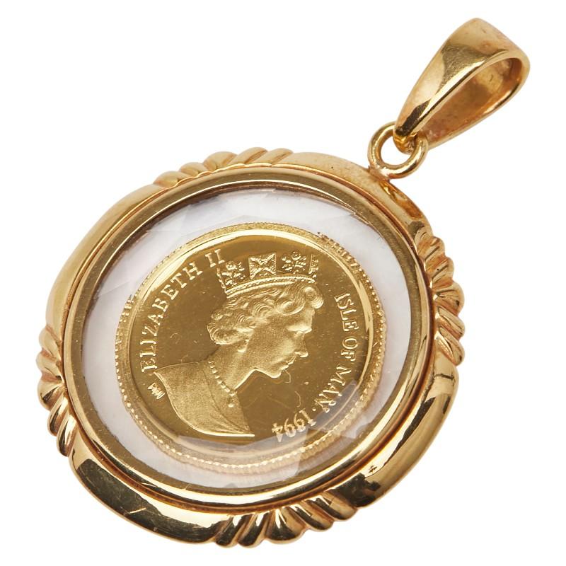 K24 ゴールド K18YG イエローゴールド エリザベス2世 マン島キャット 1/25 OZ ペンダントトップ レディース 中古 K24 ゴールド K18YG イエローゴールド エリザベス2世 マン島キャット