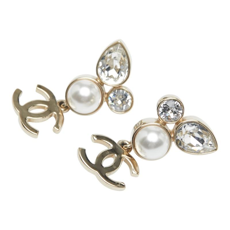 CHANEL シャネル ココマーク ラインストーン パール ピアス ゴールド  