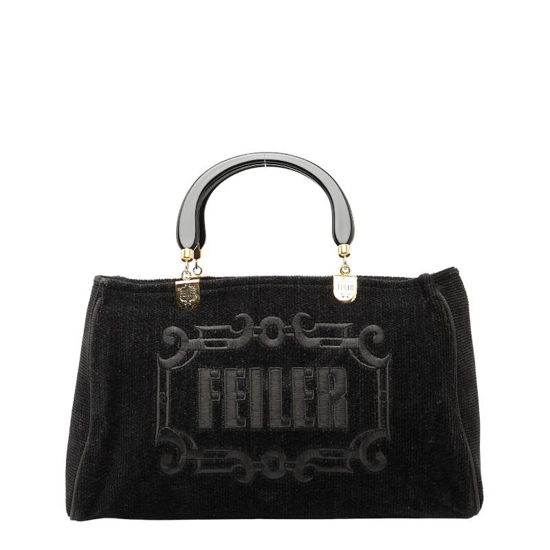フェイラー ロゴ トートバッグ ブラック コーデュロイ レディース FEILER 【中古】 feiler（フェイラー） ロゴ トートバッグ ブラック コーデュロイ