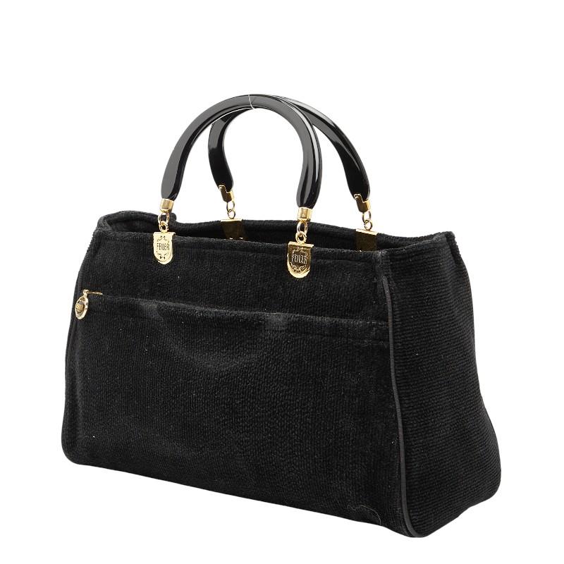 FEILER Ginza フェイラー トートバッグ ブラック feiler（フェイラー） ロゴ トートバッグ ブラック コーデュロイ