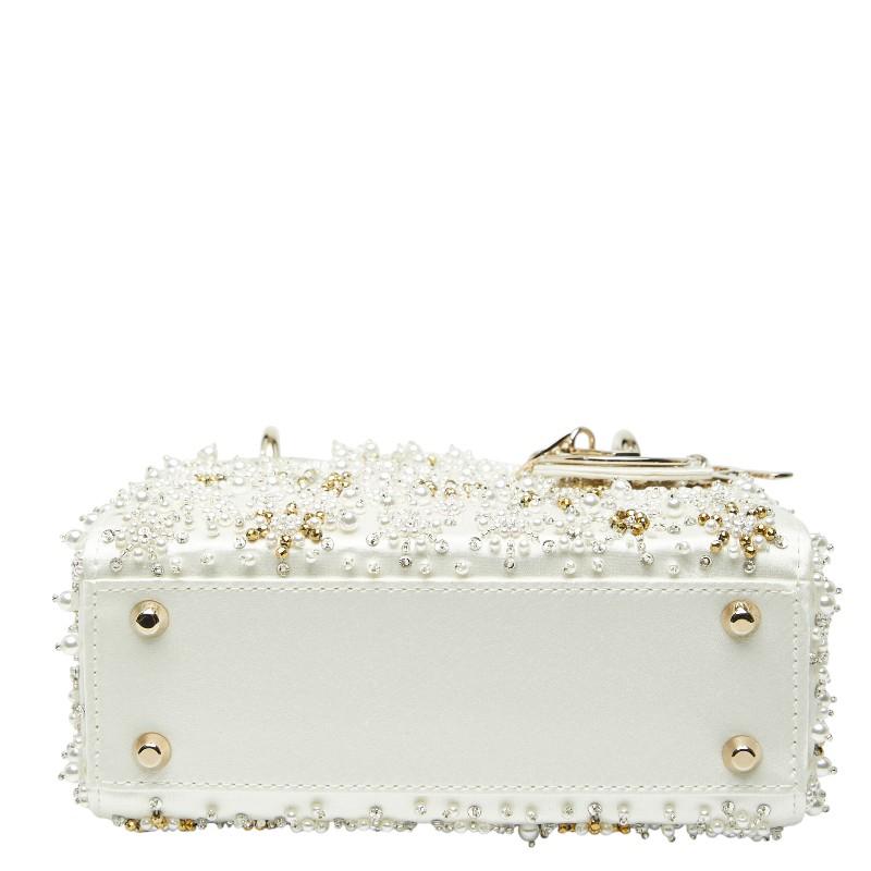 ディオール Dior ショルダーバッグ レザー O9-BO-1115 ホワイト ゴールド金具 フラワーカッティング チェーン バケット 巾着 レディース【中古】 ディオール レディディオール ビジュー ミニバッグ ハンドバッグ