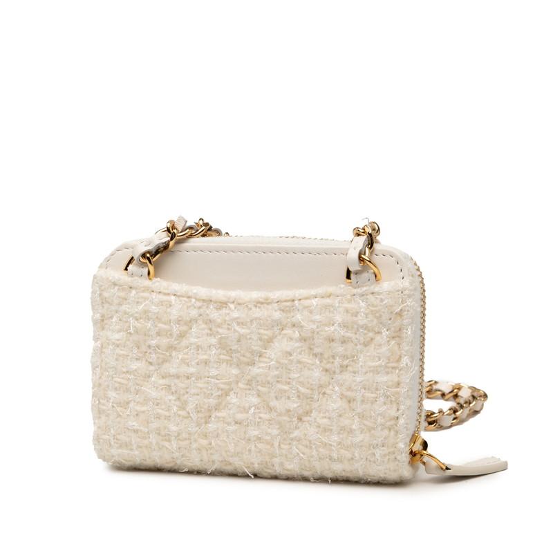 美品 シャネル ココマーク リボン ミニ チェーンウォレット ケース ツイード レディース CHANEL 【1-0237622】 CHANEL（シャネル） ココマーク リボン ミニ チェーンウォレット