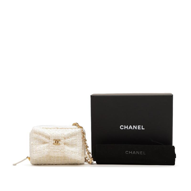 美品 シャネル ココマーク リボン ミニ チェーンウォレット ケース ツイード レディース CHANEL 【1-0237622】 CHANEL（シャネル） ココマーク リボン ミニ チェーンウォレット