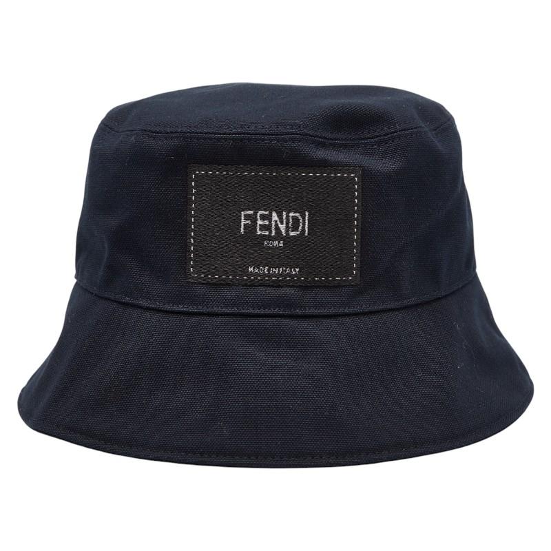 フェンディ ロゴ バケットハット サイズ：59cm ネイビー コットン メンズ FENDI 【中古】 FENDI（フェンディ） ロゴ バケットハット サイズ：59cm ネイビー