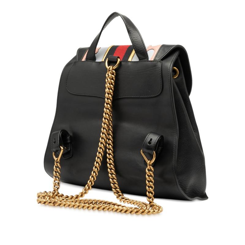 グッチ GGマーモント シェリーライン チェーン リュック バックパック 432265 527066 ブラック レザー レディース GUCCI 【中古】_1