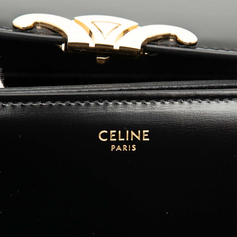 Th964041 セリーヌ ティーン トリオンフ ショルダーバッグ 本革 ブラック/ゴールド金具 レディース CELINE 良好・中古 CELINE（セリーヌ） トリオンフ ティーン 斜め掛け ショルダーバッグ