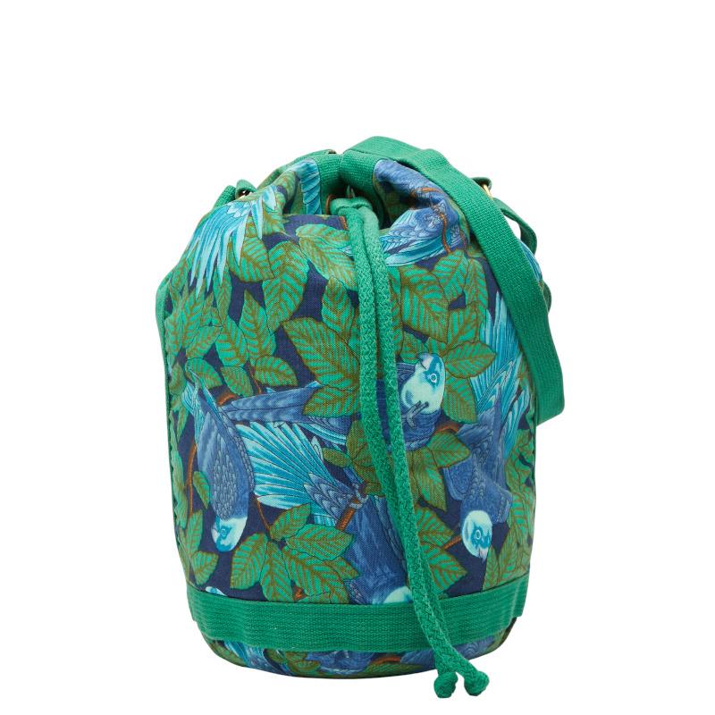 エルメス ボタニカル 鳥 斜め掛け ショルダーバッグ グリーン ブルー コットン レディース HERMES 【中古】 HERMES（エルメス） ボタニカル 鳥 斜め掛け ショルダーバッグ