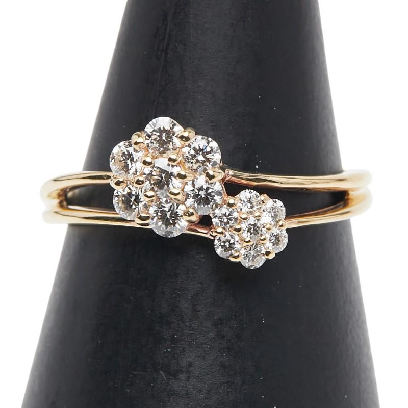 K18YG イエローゴールド ダイヤ0.30ct 花 フラワー モチーフ リング