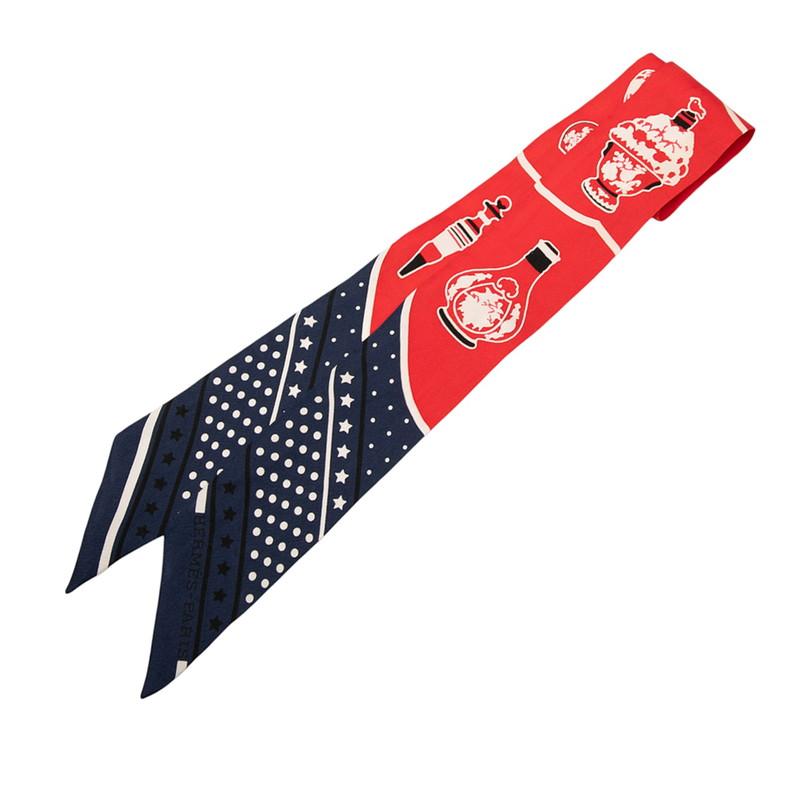 エルメス ツイリー Les Flacons Bandana 香水瓶 スカーフ レッド マルチカラー シルク レディース HERMES 【中古】 HERMES（エルメス） ツイリー Les Flacons Bandana 香水瓶 スカーフ