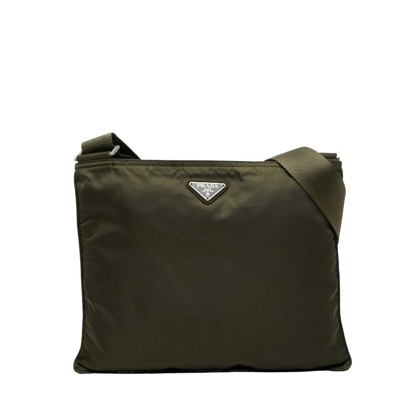 美品　プラダ　レディース　ショルダーバッグ　ナイロン　三角プレート　カーキー PRADA（プラダ） 三角ロゴプレート 斜め掛け ショルダーバッグ カーキ