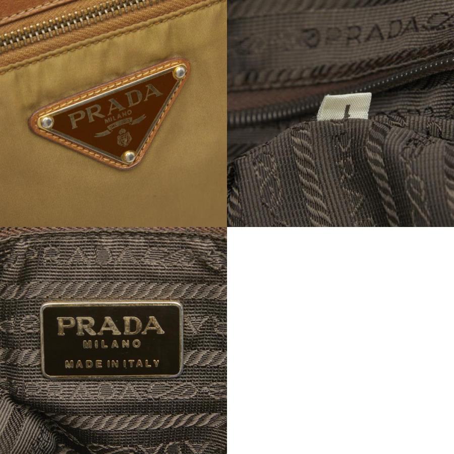 プラダ 三角ロゴプレート ハンドバッグ ベージュ ブラウン ナイロン レザー レディース PRADA 【中古】 PRADA（プラダ） 三角ロゴプレート ハンドバッグ ベージュ ブラウン