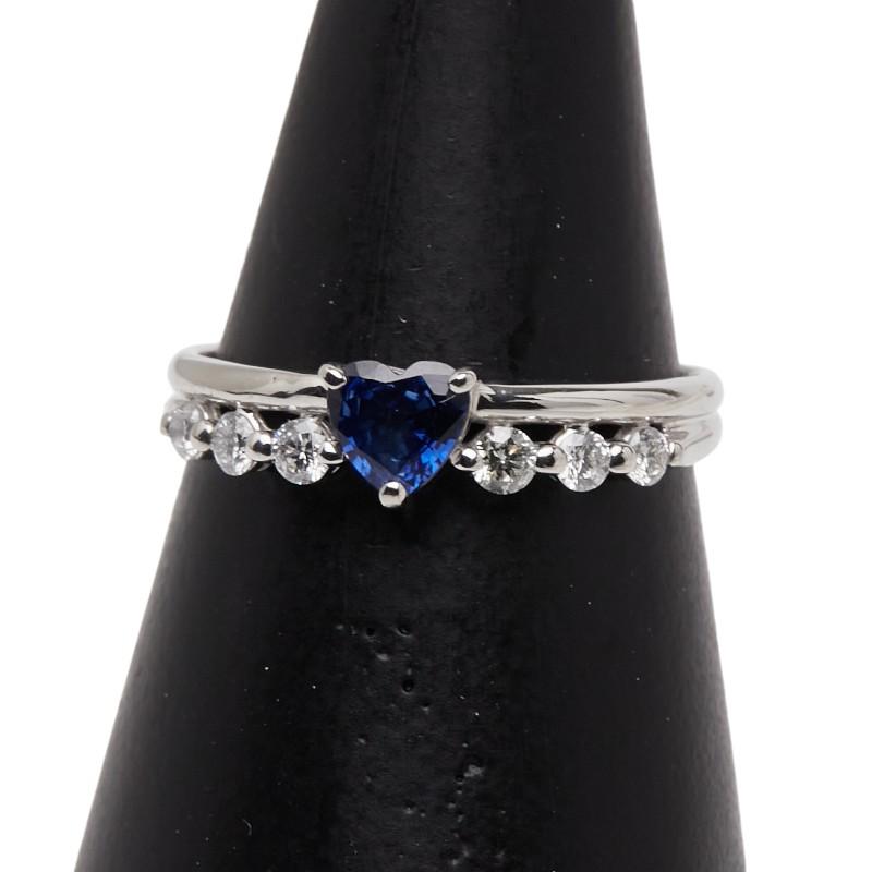 Pt900 プラチナ サファイア0.41ct ダイヤ0.21ct ハートモチーフ リング