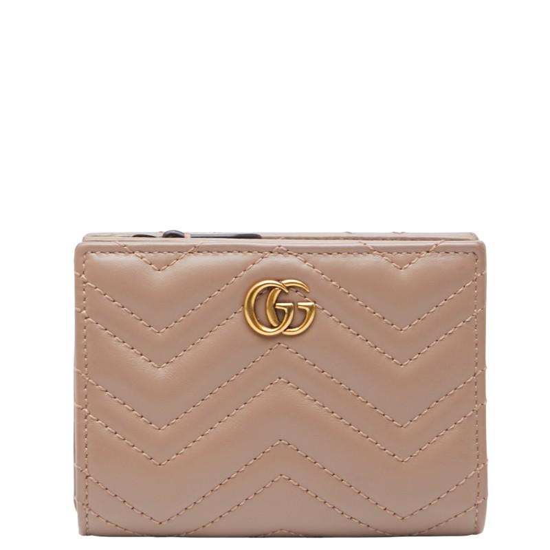 グッチ GGマーモント ダブルG 二つ折り財布 コンパクトウォレット 773427 ピンクベージュ レザー レディース GUCCI 【中古】 GUCCI（グッチ） GGマーモント ダブルG 二つ折り財布 コンパクト