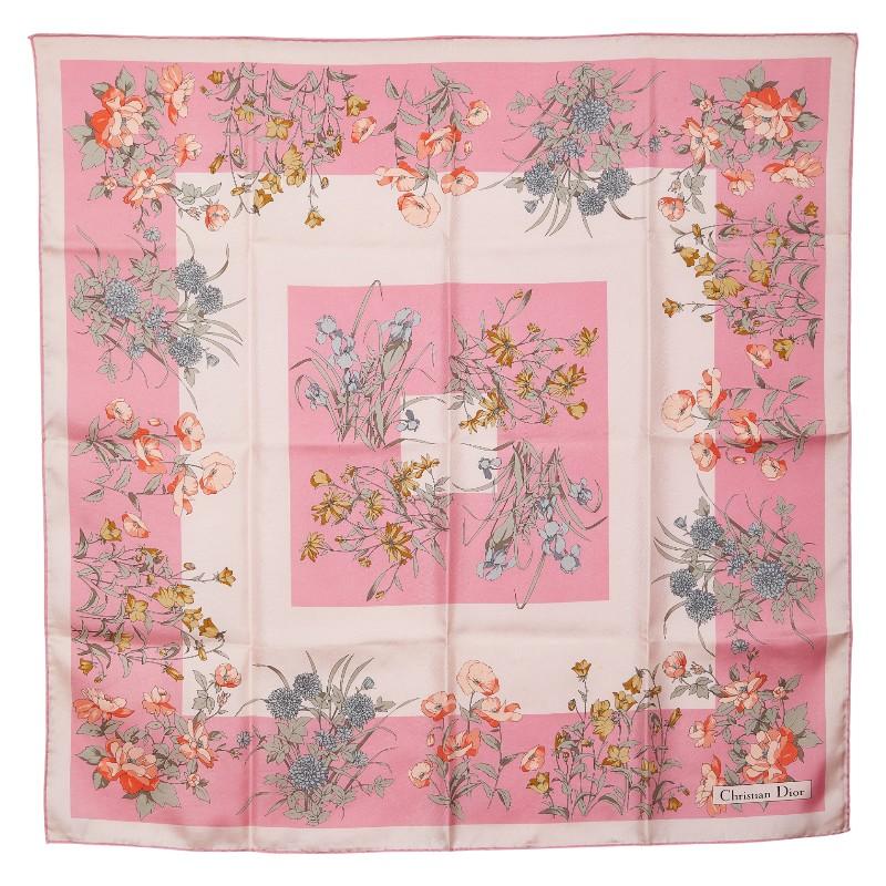 ディオール 花 フラワー スカーフ ピンク マルチカラー シルク