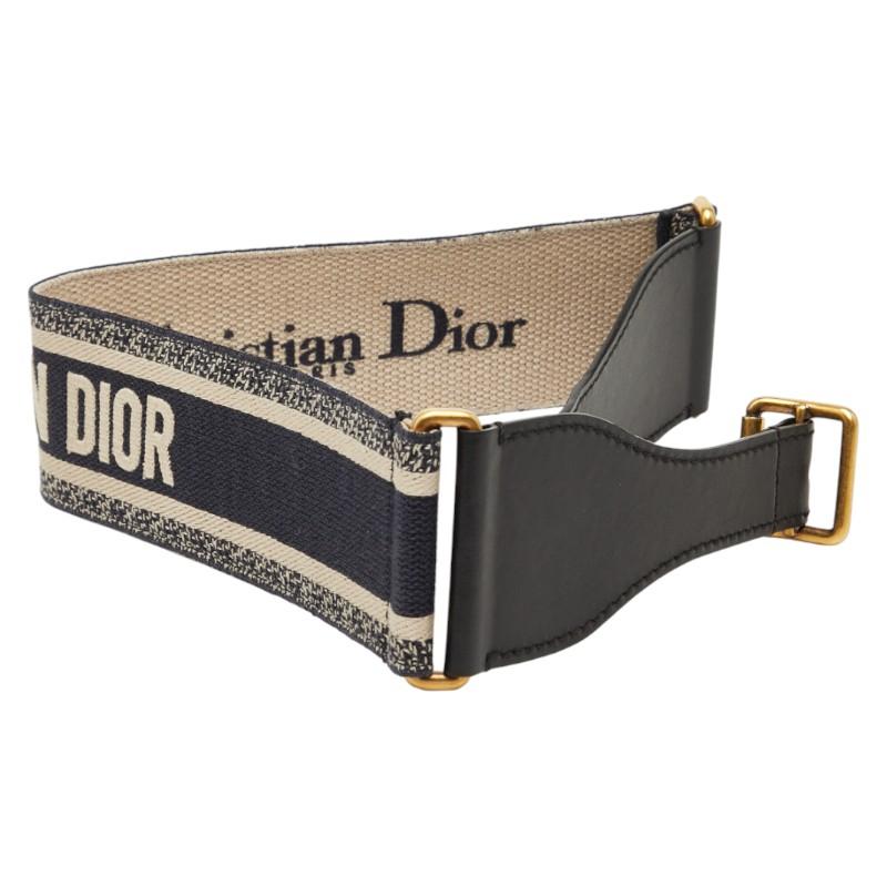 Dior キャンバス ベルト ネイビー/ベージュ ディオール ベルト サイズ：75 ネイビー ベージュ キャンバス レザー