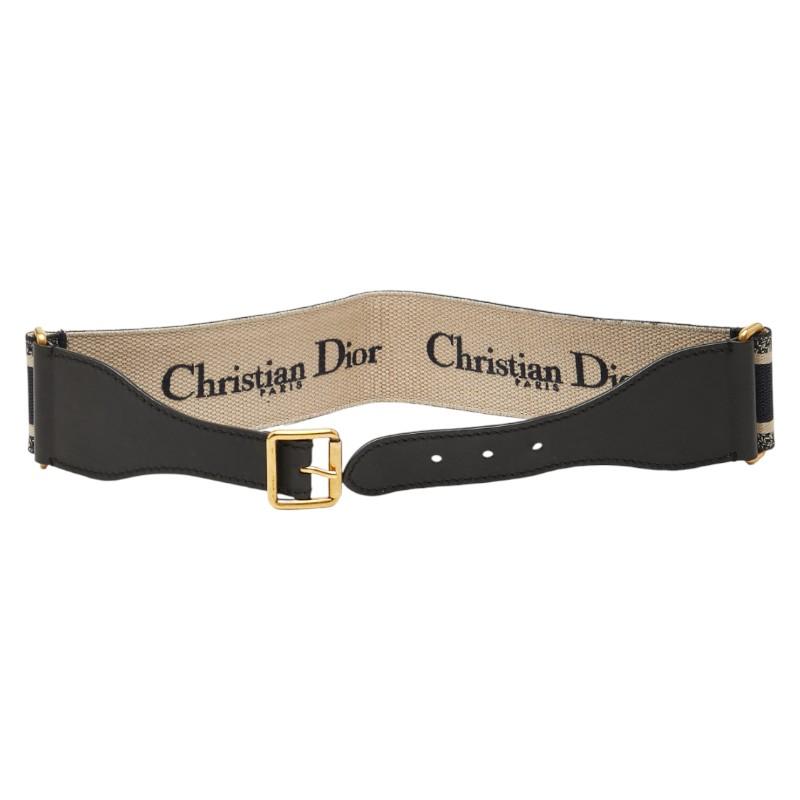 ディオール ベルト サイズ：75 ネイビー ベージュ キャンバス レザー